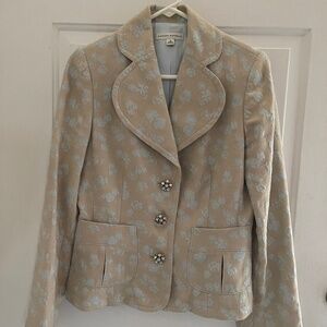 Banana Republic Cream & Light Blue Brocade Blazer Jacket